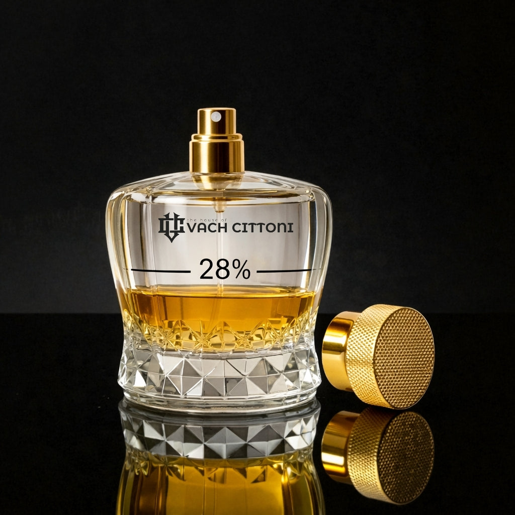 Vach Cittoni extrait de parfum bottle filled to 28 percent concentration, illustrating controlled formulation and precision.