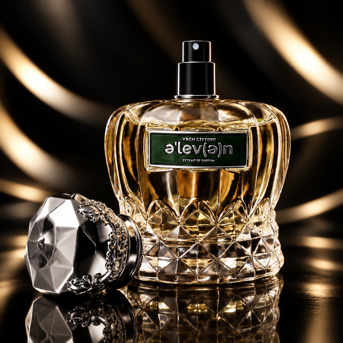 Flacon Vach Cittoni Eleven Extrait de Parfum avec atomiseur noir et bouchon couronne retiré