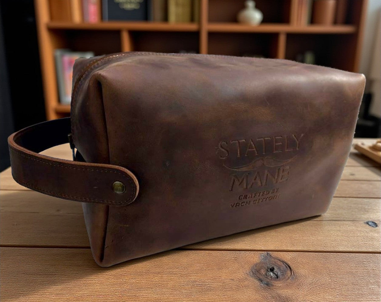 Men's Stately Mane Full Grain Leather Travel Beard Bag | Vach Cittoni – Vach Cittoni men's fragrance, grooming, or leather accessory