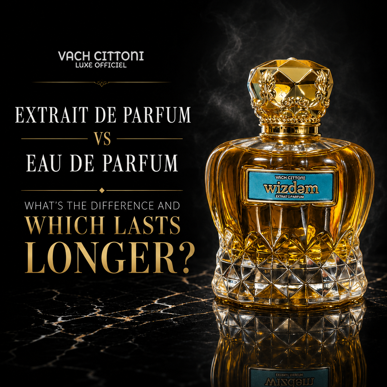 Two elegant fragrance bottles side by side representing extrait de parfum and eau de parfum concentrations