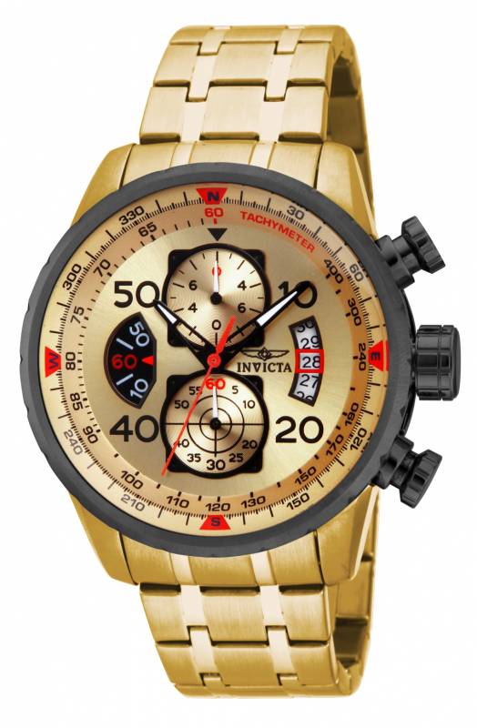 Invicta Men's 17205 Aviator Quartz Chronograph Gold Dial Watch - 48mm