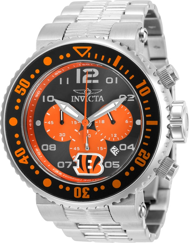 Invicta Men's 30261 NFL Cincinnati Bengals Quartz Chronograph Black, Orange Dial Watch - 52mm