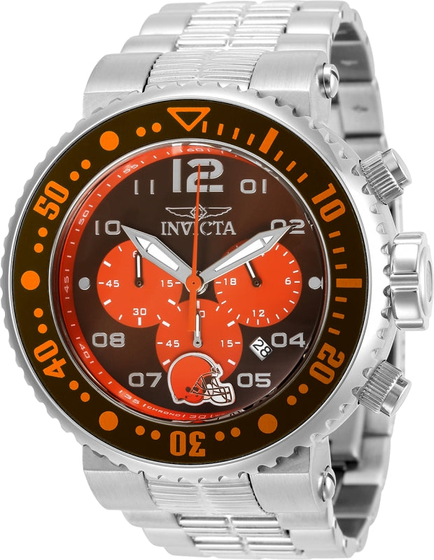 Invicta Men's 30262 NFL Cleveland Browns Quartz Chronograph Brown, Orange Dial Watch - 52mm