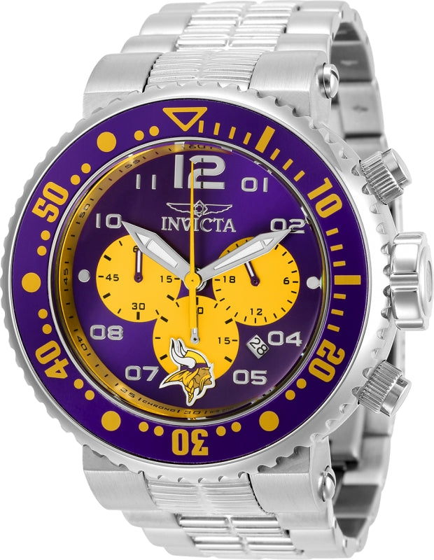 Invicta Men's 30274 NFL Minnesota Vikings Quartz Chronograph Yellow, Purple Dial Watch - 52mm