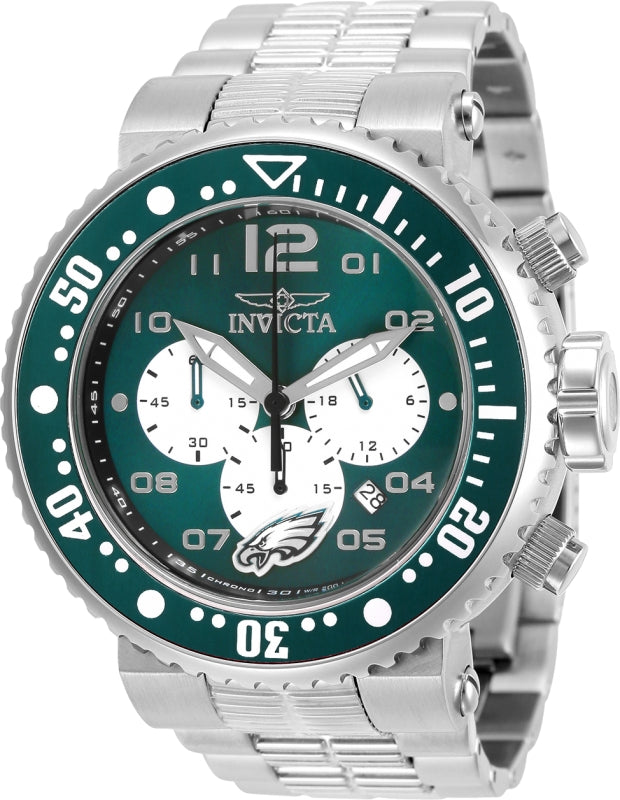 Invicta Men's 30280 NFL Philadelphia Eagles Quartz Chronograph White, Green Dial Watch - 52mm