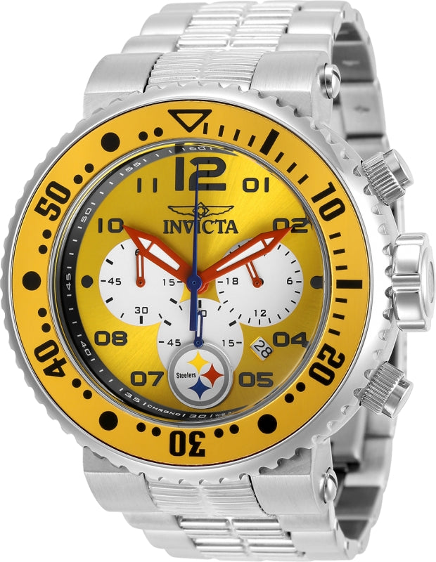 Invicta Men's 30281 NFL Pittsburgh Steelers Quartz Chronograph White, Yellow Dial Watch - 52mm