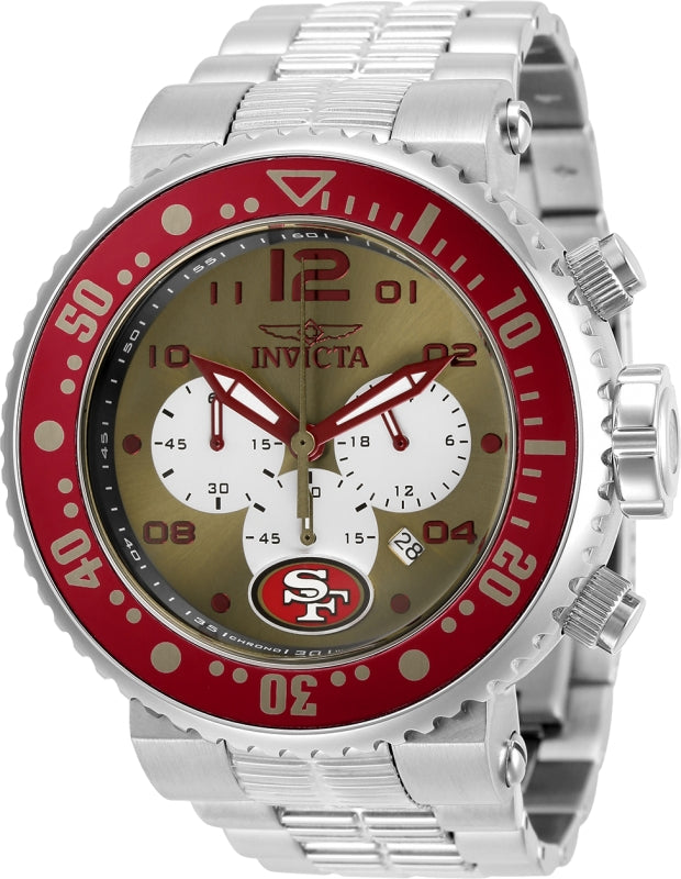 Invicta Men's 30282 NFL San Francisco 49ers Quartz Chronograph White, Gold Dial Watch - 52mm