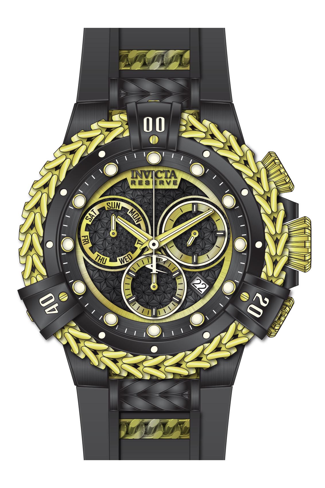 Invicta Men's 33156 Reserve  Quartz Chronograph Black, Gold Dial Watch - 53mm