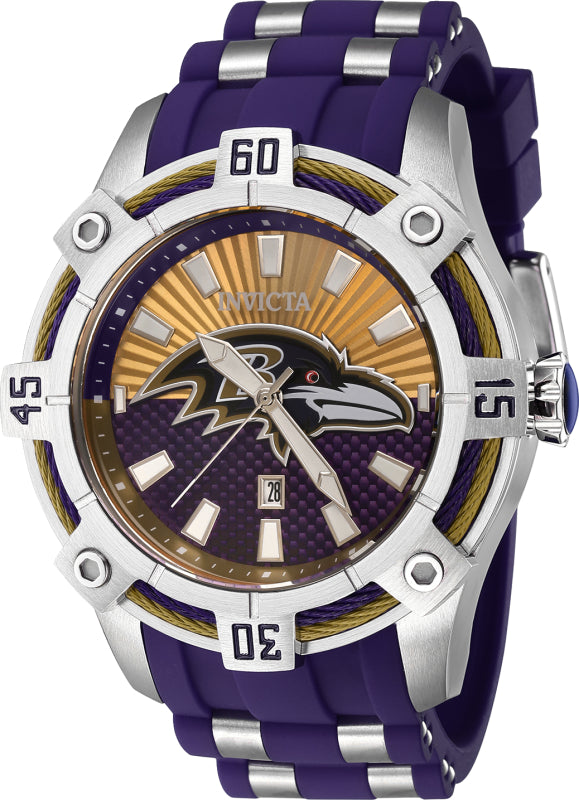 Invicta Men's 42067 NFL Baltimore Ravens Quartz 3 Hand Brown, Purple Dial Watch - 52mm