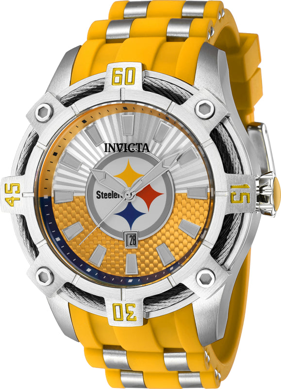 Invicta Men's 42073 NFL Pittsburgh Steelers Quartz 3 Hand Blue, White, Silver, Red, Yellow Dial Watch - 52mm