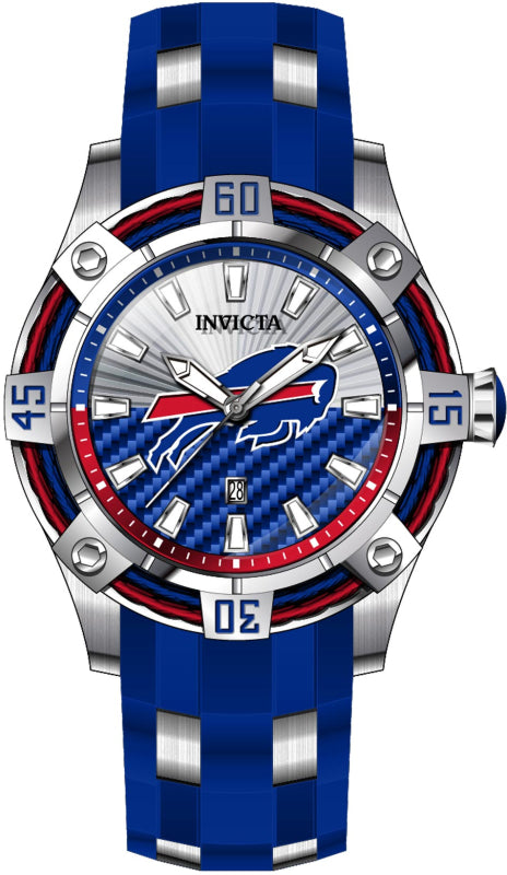 Invicta Men's 42074 NFL Buffalo Bills Quartz 3 Hand Blue, Silver, Red Dial Watch - 52mm