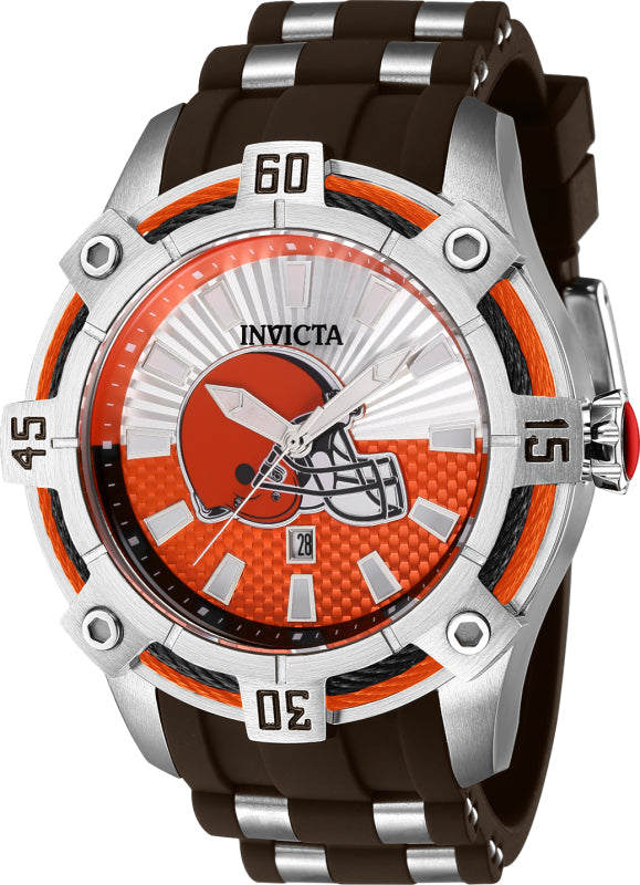 Invicta Men's 42075 NFL Cleveland Browns Quartz 3 Hand Silver, Orange Dial Watch - 52mm