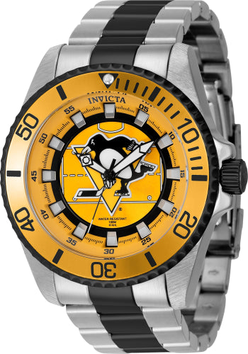 Invicta Men's 42242 NHL Pittsburgh Penguins Quartz 3 Hand Black, Yellow, White Dial Watch - 47mm