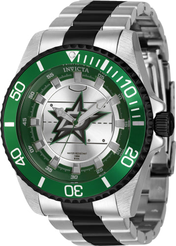 Invicta Men's 42249 NHL Dallas Stars Quartz Green, Silver, White Dial Color - 47mm