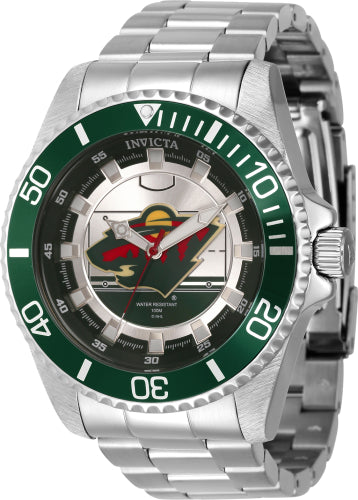 Invicta Men's 42250 NHL Minnesota Wild Quartz Ivory, Green, Yellow, Red, Silver, White Dial Color - 47mm