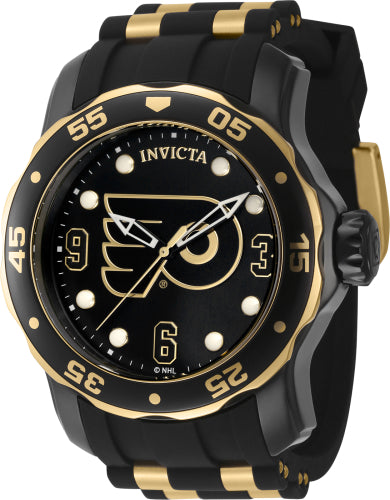 Invicta Men's 42308 NHL Philadelphia Flyers Quartz 3 Hand Gold, Black, White Dial Watch - 48mm