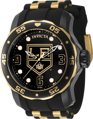 Invicta Men's 42309 NHL Los Angeles Kings Quartz 3 Hand Gold, Black, White Dial Watch - 48mm