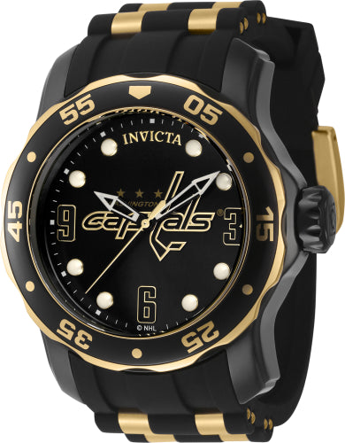 Invicta Men's 42311 NHL Washington Capitals Quartz 3 Hand Gold, Black, White Dial Watch - 48mm