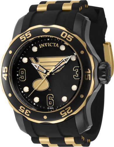 Invicta Men's 42313 NHL St. Louis Blues Quartz 3 Hand Gold, Black, White Dial Watch - 48mm