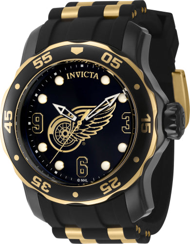 Invicta Men's 42314 NHL Detroit Red Wings Quartz 3 Hand Gold, Black, White Dial Watch - 48mm