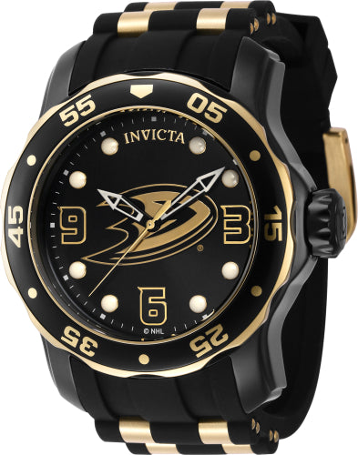 Invicta Men's 42316 NHL Anaheim Ducks Quartz 3 Hand Gold, Black, White Dial Watch - 48mm