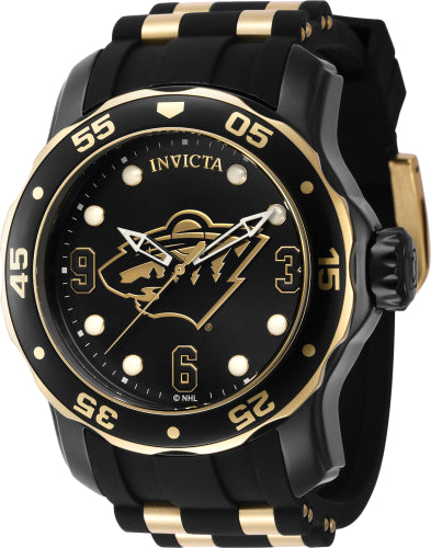 Invicta Men's 42317 NHL Quartz 3 Hand Black, White, Gold Dial Watch - 48mm