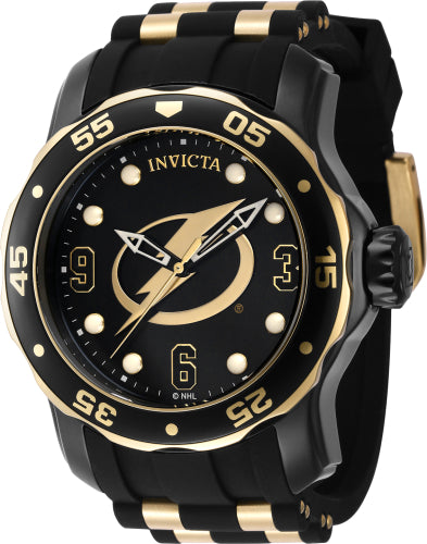 Invicta Men's 42319 NHL Tampa Bay Lightning Quartz 3 Hand Black, White, Gold Dial Watch - 48mm