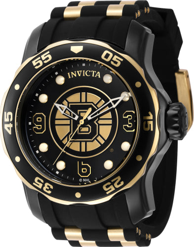 Invicta Men's 42320 NHL Boston Bruins Quartz 3 Hand Black, White, Gold Dial Watch - 48mm