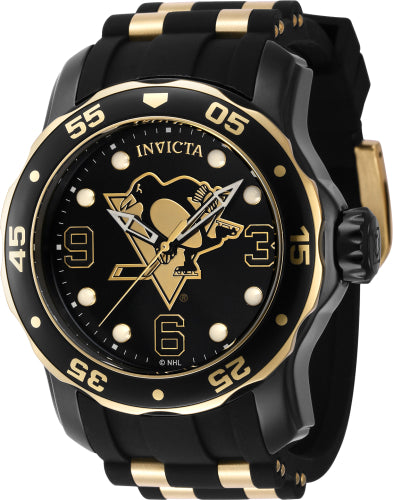 Invicta Men's 42322 NHL Pittsburgh Penguins Quartz 3 Hand Black, White, Gold Dial Watch - 48mm