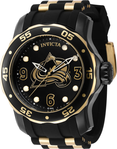 Invicta Men's 42323 NHL Colorado Avalanche Quartz 3 Hand Black, White, Gold Dial Watch - 48mm