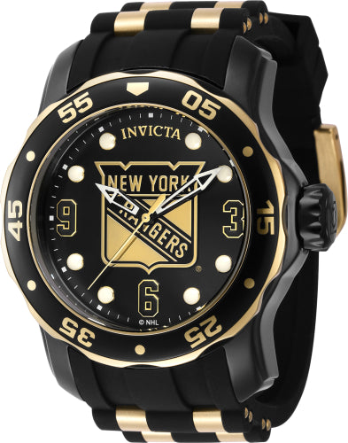 Invicta Men's 42324 NHL New York Rangers Quartz 3 Hand Black, White, Gold Dial Watch - 48mm