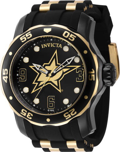 Invicta Men's 42325 NHL Dallas Stars Quartz 3 Hand Black, White, Gold Dial Watch - 48mm