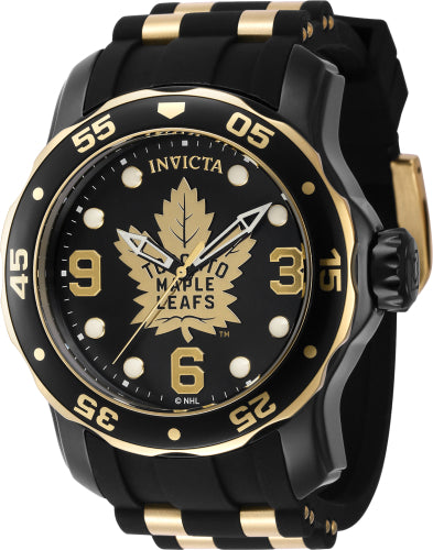 Invicta Men's 42326 NHL Toronto Maple Leafs Quartz 3 Hand Black, White, Gold Dial Watch - 48mm