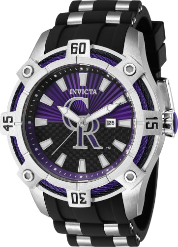 Invicta Men's 43267 MLB Colorado Rockies Quartz Multifunction Purple, Black Dial Watch - 52mm