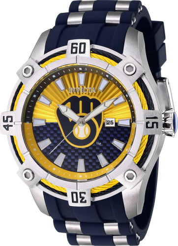 Invicta Men's 43274 MLB Milwaukee Brewers Quartz Multifunction Yellow, Blue Dial Watch - 52mm