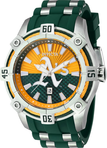 Invicta Men's 43278 MLB Oakland Athletics Quartz Multifunction Green, Yellow Dial Watch - 52mm