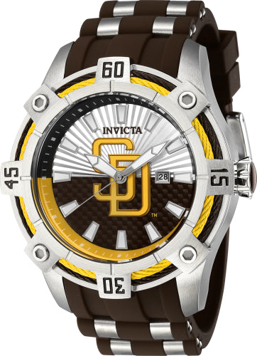 Invicta Men's 43292 MLB San Diego Padres Quartz Multifunction Silver, Brown, Yellow Dial Watch - 52mm