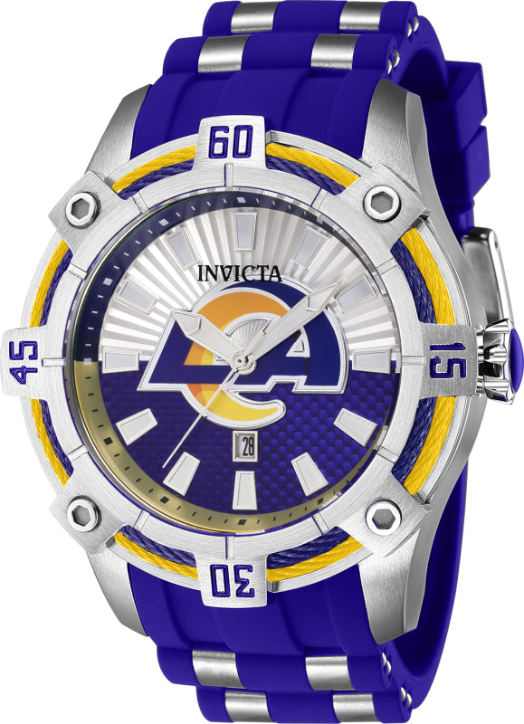 Invicta Men's 43324 NFL Los Angeles Rams Quartz 3 Hand Blue, Silver, Orange, Yellow Dial Watch - 52mm