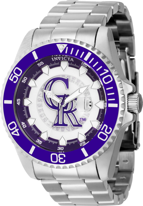 Invicta Men's 43462 MLB Colorado Rockies Quartz Multifunction Purple, Silver, White Dial Watch - 47mm