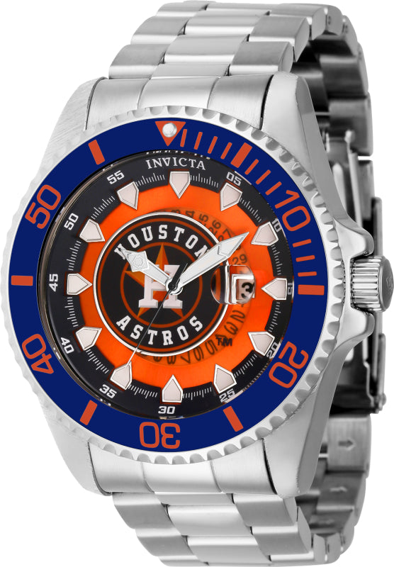 Invicta Men's 43464 MLB Houston Astros Quartz Multifunction Blue, White, Silver, Orange Dial Watch - 47mm