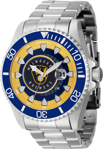 Invicta Men's 43469 MLB Milwaukee Brewers Quartz Multifunction Yellow, Silver, White, Blue Dial Watch - 47mm