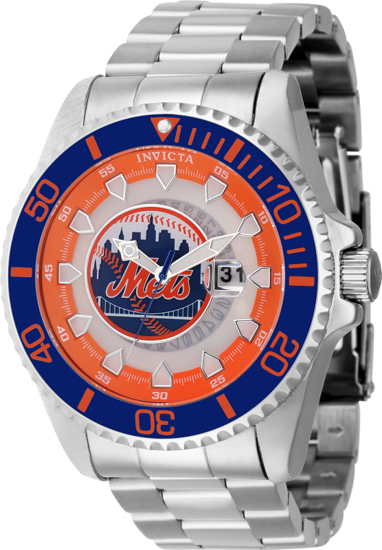 Invicta Men's 43471 MLB New York Mets Quartz Multifunction Blue, White, Silver, Orange Dial Watch - 47mm