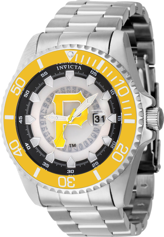 Invicta Men's 43475 MLB Pittsburgh Pirates Quartz Multifunction Yellow, Silver, White, Black Dial Watch - 47mm