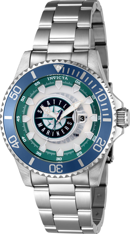 Invicta Men's 43478 MLB Seattle Mariners Quartz Multifunction Green, Orange, Silver, White, Blue Dial Watch - 47mm