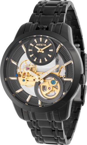 Invicta Men's 44332 Objet D Art Mechanical 2 Hand Black, Gold Dial Watch - 43mm