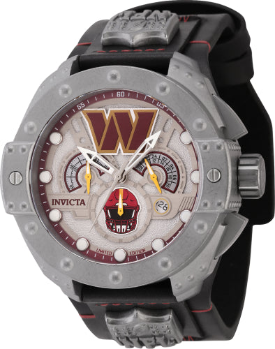 Invicta Men's 45118 NFL Washington Commanders Quartz Chronograph Gunmetal, Red, Silver Dial Watch - 52mm