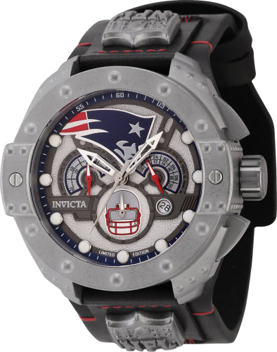 Invicta Men's 45122 NFL New England Patriots Quartz Chronograph Gunmetal, Red, Silver, Blue Dial Watch - 52mm