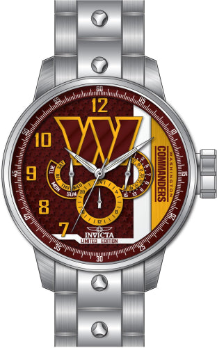 Invicta Men's 45132 NFL Washington Commanders Quartz Chronograph Burgundy, Yellow, White Dial Watch - 48mm