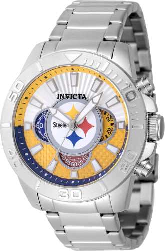 Invicta Men's 47933 NFL Pittsburgh Steelers Quartz Multifunction Yellow, Silver Dial Watch - 45mm