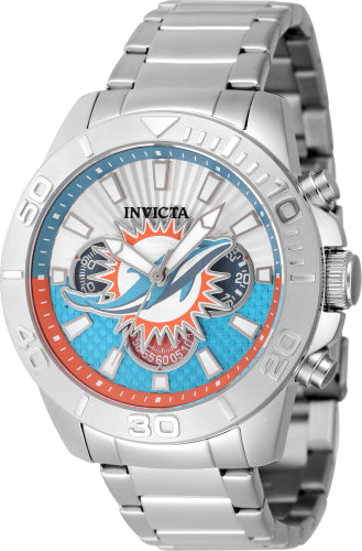 Invicta Men's 47936 NFL Miami Dolphins Quartz Multifunction Light Blue, Silver Dial Watch - 45mm